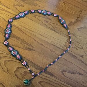 Vintage Handmade leather belt with unique beading and pearl detail